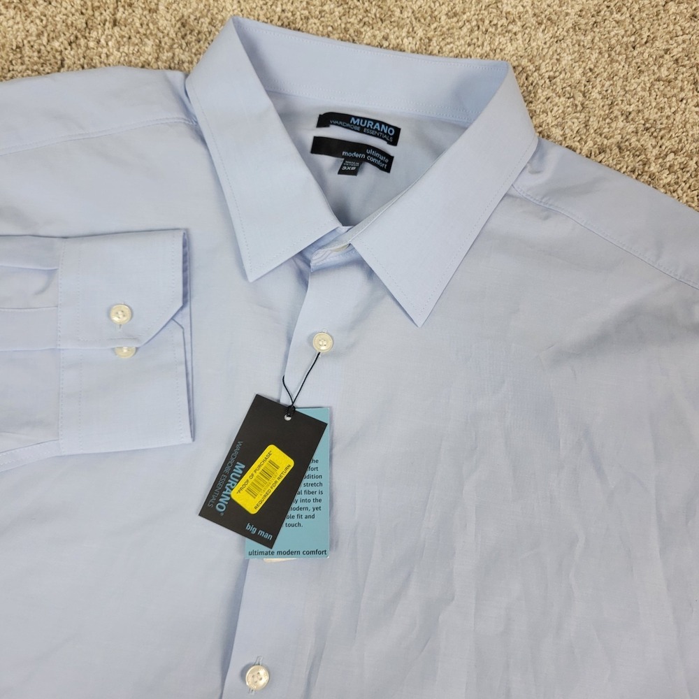 NWT Murano Mens 3XB Solid Blue Performance Stretch Button Up‎ Long Sleeve